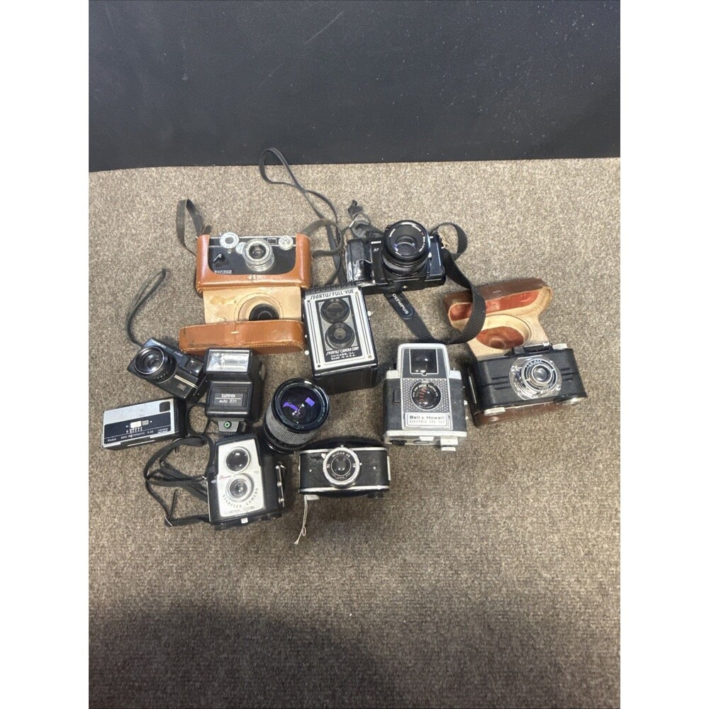 Lot Of 10 Vintage Cameras And Accessories Untested